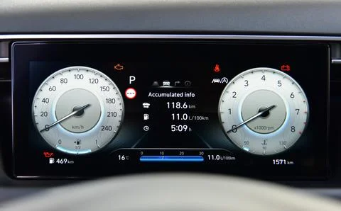 Digital instrument panel in a modern car Stock Photos