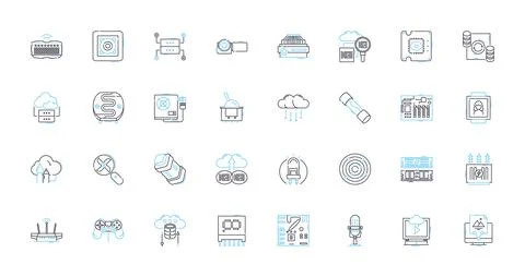 Digital instruments linear icons set. Synthesizer, Sampler, Drum machine Stock Illustration