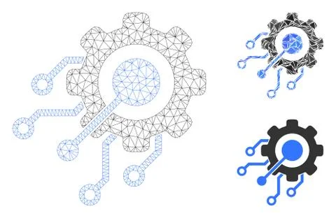 Digital Integration Gear Vector Mesh 2D Model and Triangle Mosaic Icon Stock Illustration