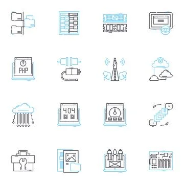 Digital intelligence linear icons set. Analytics, Algorithms, Automation, Big Stock Illustration