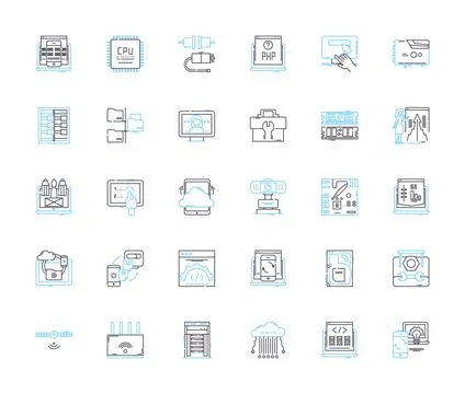 Digital intelligence linear icons set. Analytics, Algorithms, Automation, Big Illustrazione stock