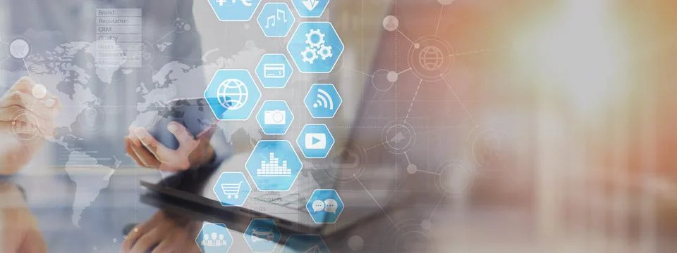 Digital Interaction and Data Visualization for Business Insights on a Wide Ba 스톡 사진