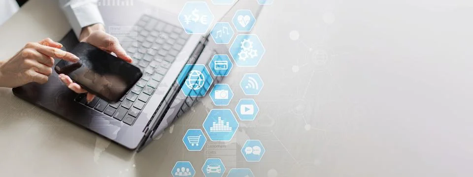 Digital Interaction and Data Visualization for Business Insights on a Wide Ba Stock Photos