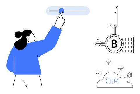 Digital Interaction with Cryptocurrency and CRM Technology Concept Illustrazione stock