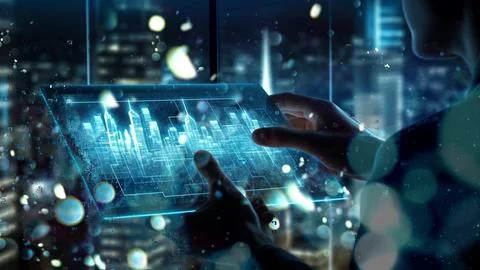 Digital Interaction in Motion - hands holding a tablet 写真素材