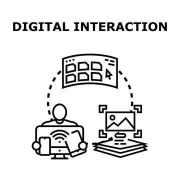 Digital interaction process connecting computing devices and content Illustrazione stock