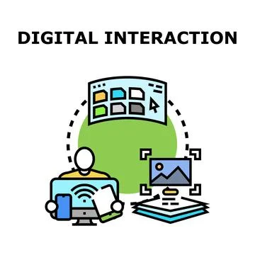 Digital interaction process connecting computing devices and content Stock Illustration