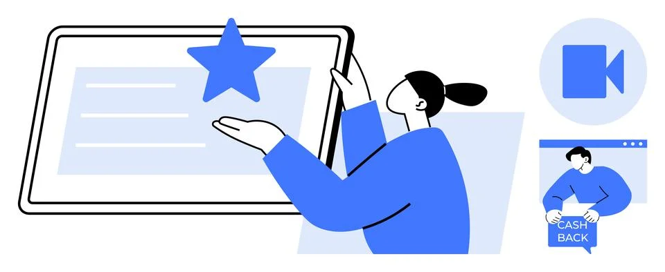 Digital Interaction with Rating System and Video Communication Elements Stock Illustration