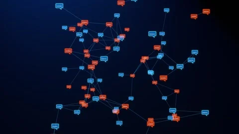 Digital interaction of users, network, polygon, plexus, blue and red speech b Stock Footage 316599350
