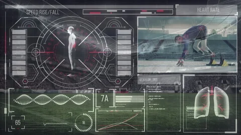 Digital interface against sports stadium Stock Footage 142199095