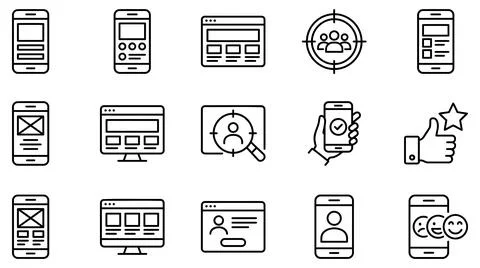 Digital interface and user experience icon collection for web design projects Stock Illustration