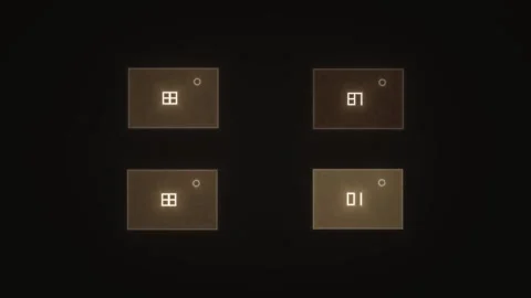 Digital interface with animated buttons and icons on dark Stock Footage 338179579