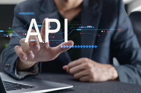 Digital Interface with API Concept and User Interaction Visualization Foto stock