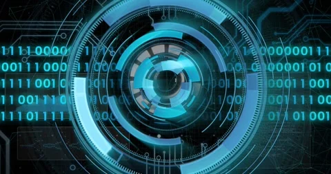 Digital interface with binary code and circuits, futuristic technology animation Stock Footage 328837247