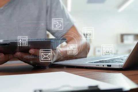 Digital Interface Browsing Concept with Technology and Devices Foto stock