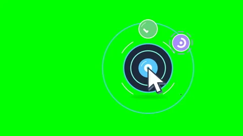 Digital Interface Click Animation with Target and Progress Icons on Green Screen Stock Footage 348033391