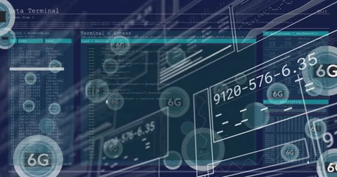Digital interface with coding and data processing animation over abstract Stockbeeldmateriaal 303422059