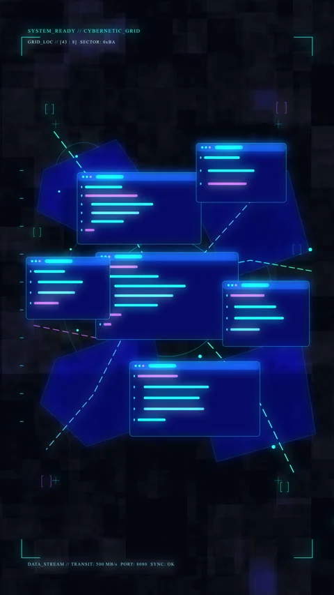 Digital interface coding window showing software development data, programm.. Stock Footage 348330351