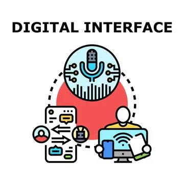 Digital interface concept connecting voice control devices and users Ilustración de archivo