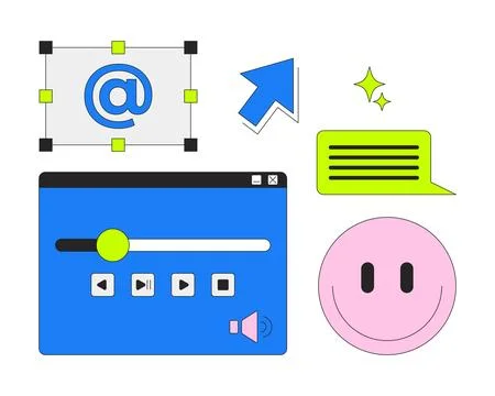 Digital interface controls and emoji 2D cartoon objects set Illustrazione stock