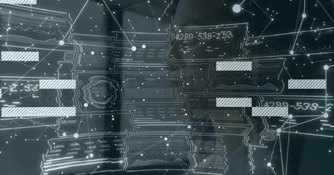 Digital interface with data charts and graphs over network connections image Stockfoto's