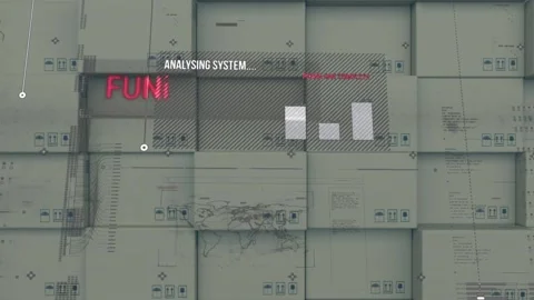 Digital interface with data processing against stack of boxes in background Stock Footage 157674525