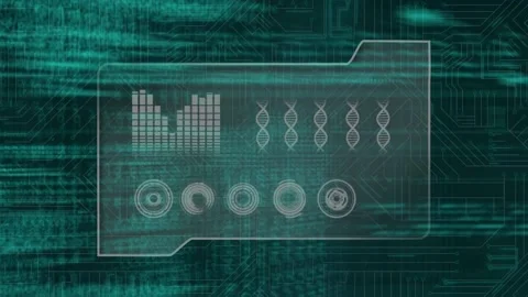 Digital interface with data processing against microprocessor connections on Stock Footage 172334355