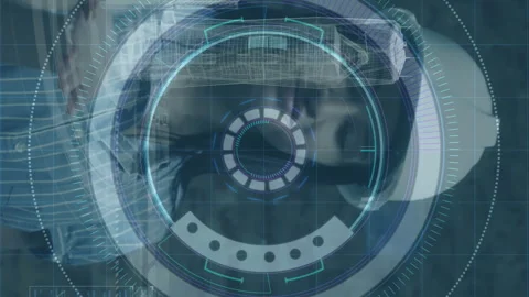 Digital interface with data processing against 3d structures spinning over Stock Footage 314113711