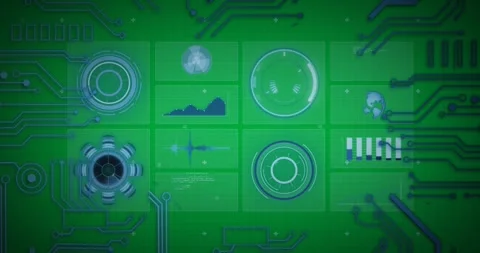 Digital interface with data processing against microprocessor connections on Vídeo Stock 325366705