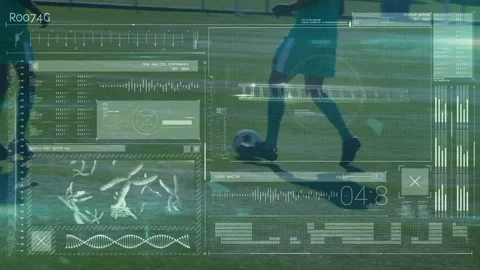 Digital interface with data processing against low section of male soccer Stock Footage 327845524