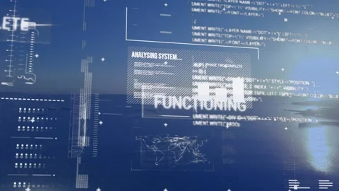Digital interface with data processing against aerial view of the sea Stock Footage 329168281