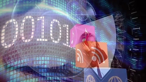 Digital interface with data processing against close up of a female eye Stock Footage 330296642