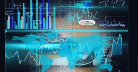 Digital interface with data processing against mid section of person using 스톡 일러스트