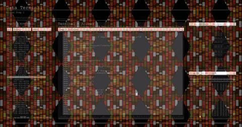 Digital interface with data processing against abstract structures on black Stock Illustration