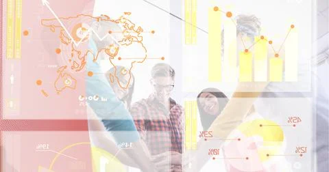 Digital interface with data processing against team of office colleagues making Stock Photos