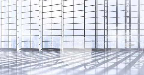 Digital interface with data processing against empty office in background Stock Photos