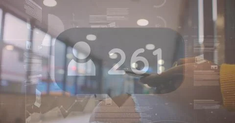 Digital interface with data processing against businessman and businessman .. Stock Photos