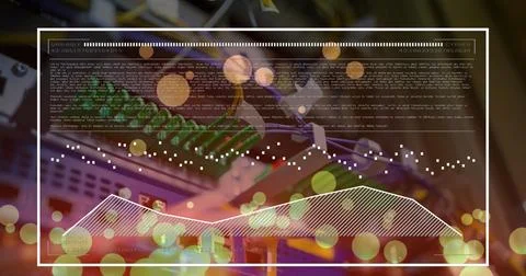 Digital interface with data processing against caucasian girl studying in d.. Stock Photos