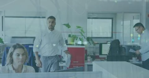 Digital interface with data processing against caucasian male doctor squares in Stock Photos