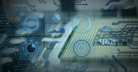 Digital interface with data processing and microprocessor connections against 스톡 사진