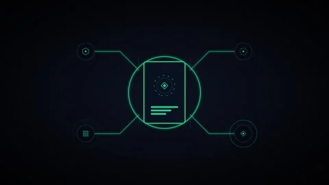 Digital interface data processing animation with hud and success checkmark Stock Footage 344861347