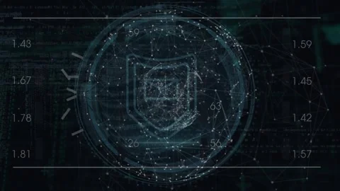 A digital interface with data processing happening over a globe in the Stock Footage 330587276