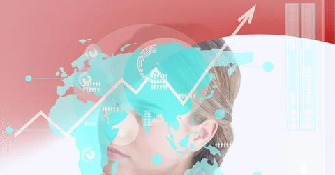 Digital interface with data processing over school girl against red technology Stock Illustration