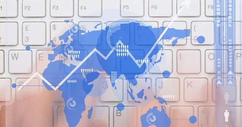 Digital interface with data processing over world map against close up of person Stock Photos