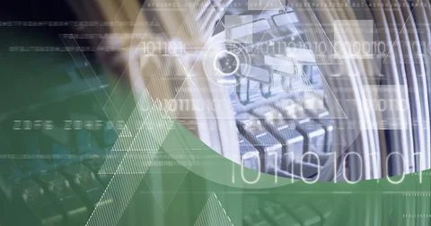 Digital interface with data processing over computer server against green Stock Photos