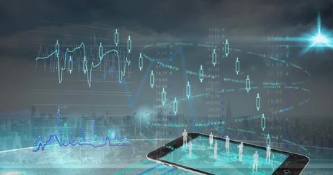 Digital interface with data processing over smartphone icon against aerial view Stock Photos