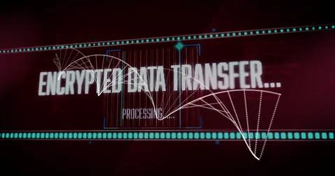 Digital interface display showing encrypted data transfer in dark red Stock Illustration