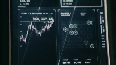 Digital interface displaying cryptocurrency and blockchain data Stock Footage 333840511