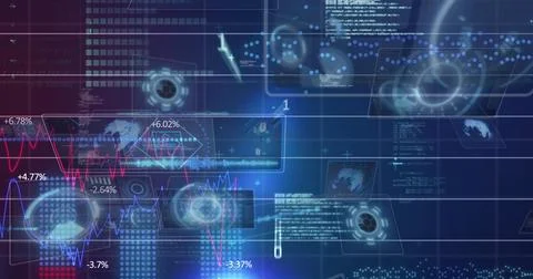 Digital interface displaying data analytics and futuristic graphs in virtual Stock Photos