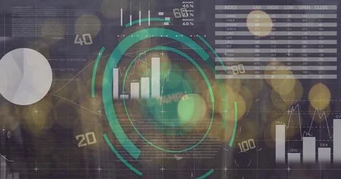 Digital interface displaying financial graphs and data analytics with bokeh Photos